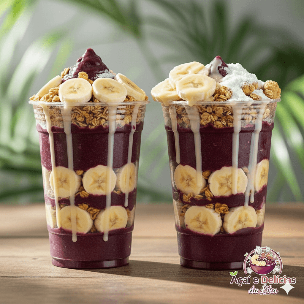 Combo 2 Copos de Açaí e/ou Cupuaçu + 3 Complementos grátis, cada copo - 300 ML